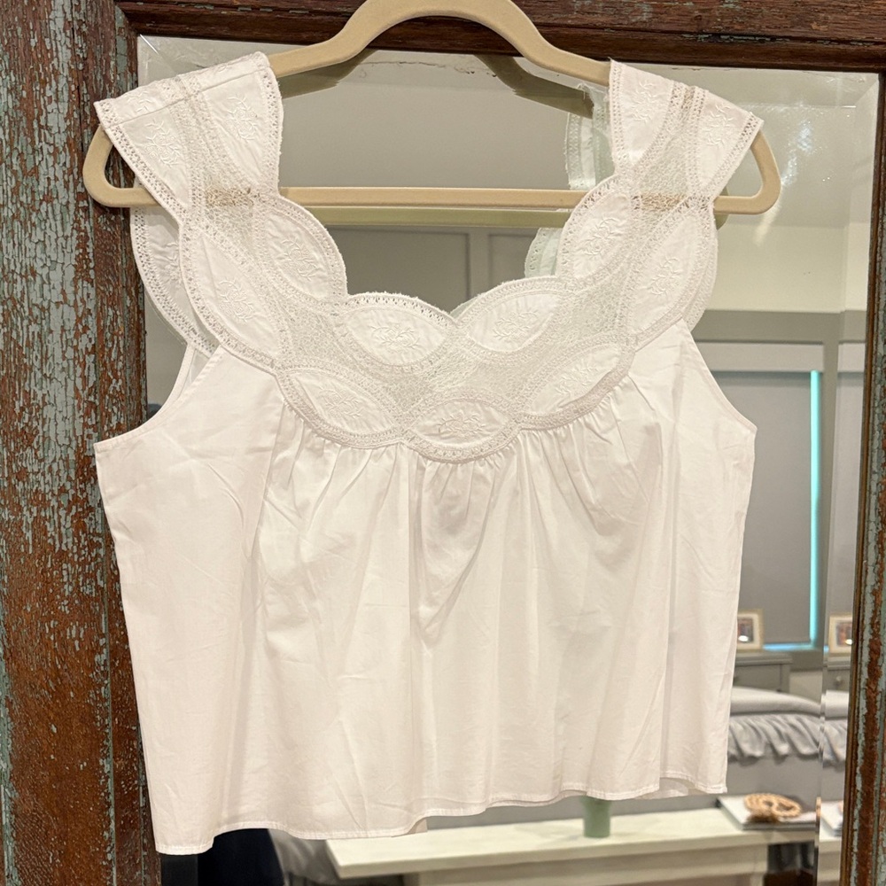 NWT J. Crew White Sleeveless Top with Lace Detail - size S